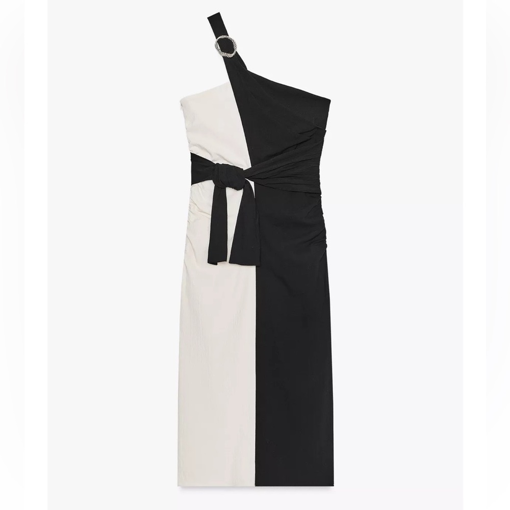 ZARA NWT Knotted Combination Midi | Black White Asymmetric Monochrome Minimalism